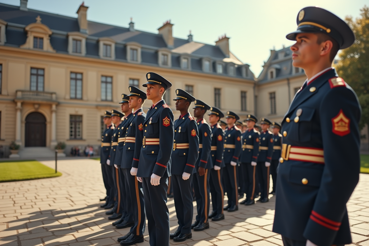 Groupe de cadets en uniforme sur la terrasse de SaintCyr
