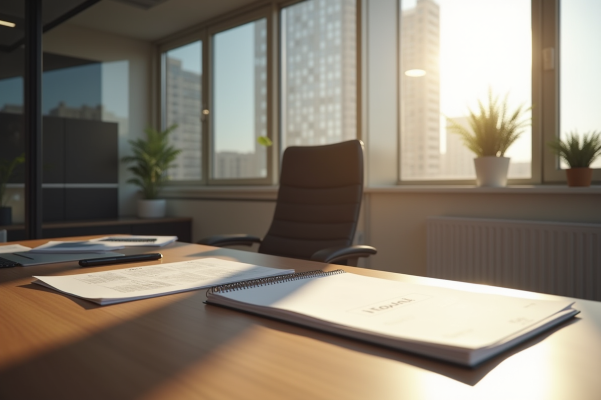 Chaise vide devant un bureau Pôle emploi avec papiers