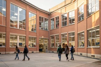 Campus d'une école d'ingénieurs avec ses ateliers et sa cour