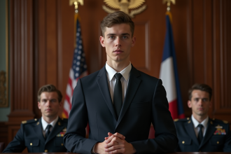 Jeune candidat en costume sombre lors d’un entretien à SaintCyr