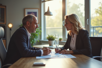 Coach d'affaires et client dans un bureau lumineux