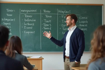 Professeur français montre conjugaison de Tener en passé simple