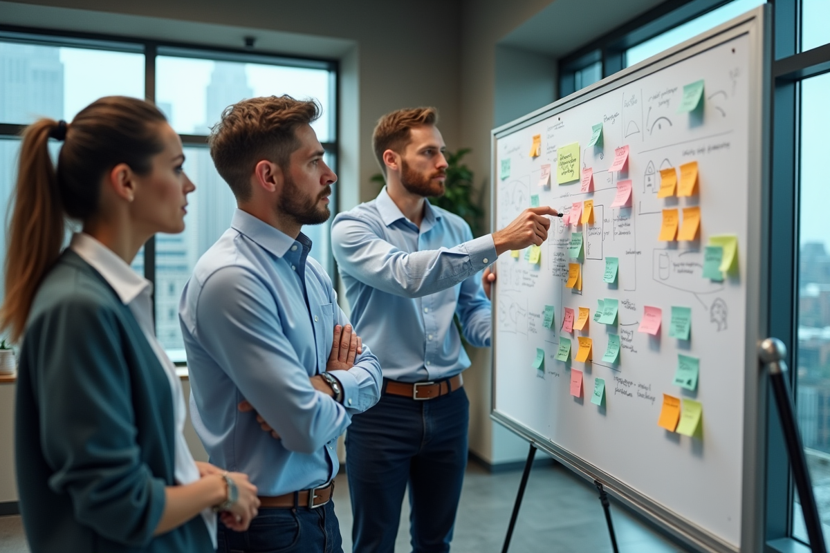 Groupe de professionnels discutant autour d