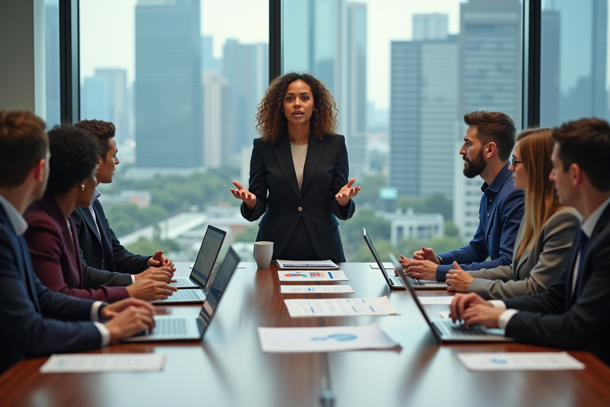 Groupe de professionnels en réunion dans un bureau moderne