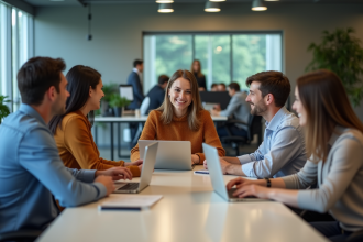 Groupe d'employes divers en réunion de travail
