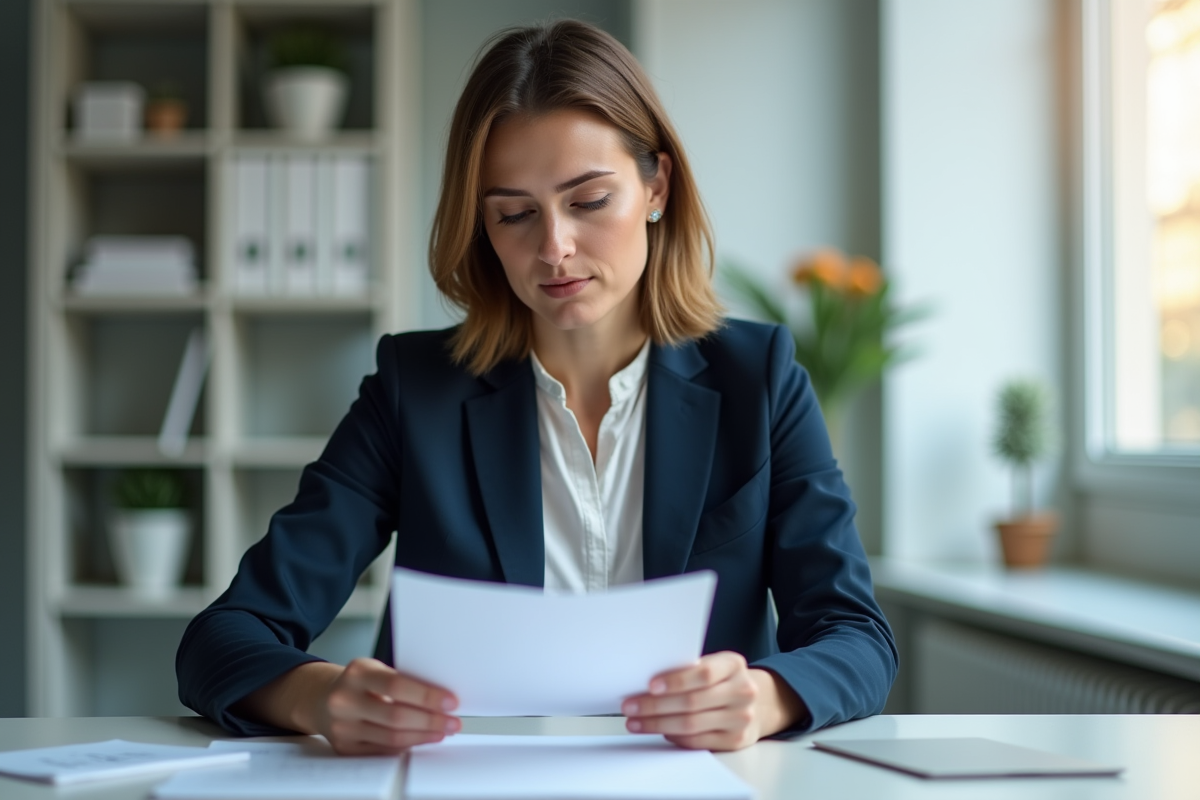 Femme concentrée dans un bureau moderne en pleine étude