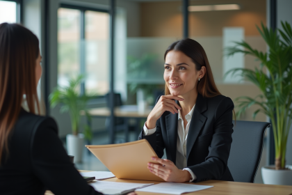 Femme en réunion d'affaires dans un bureau moderne
