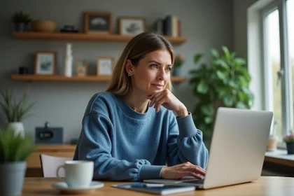 Femme d'âge moyen dans un bureau moderne en ligne
