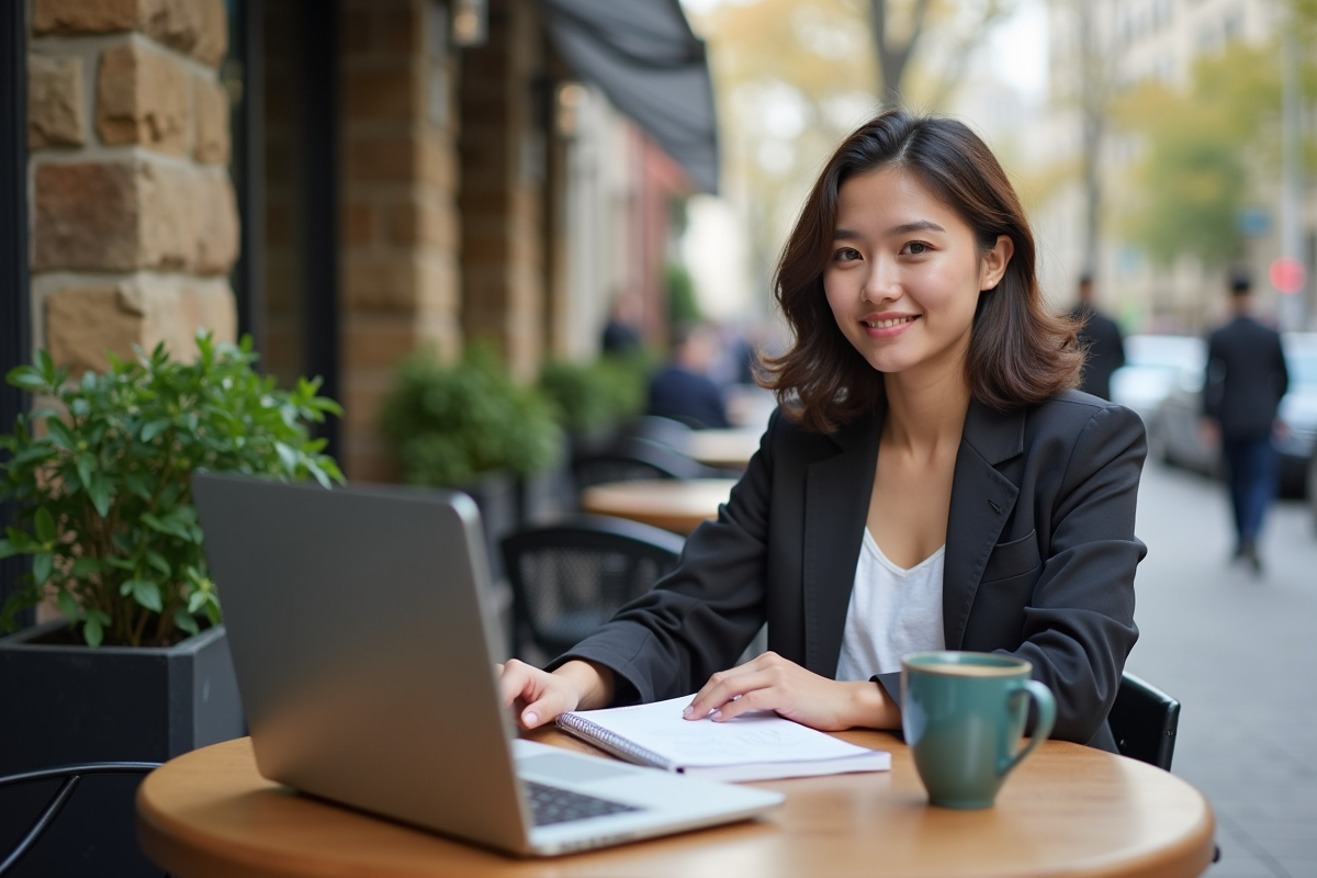 Jeune femme en discussion strategy dans un café