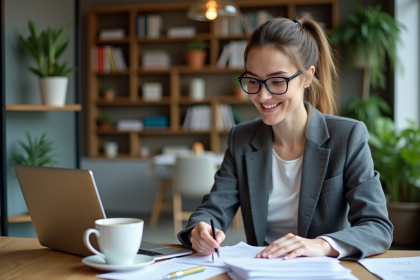 Femme professionnelle souriante dans un espace coworking