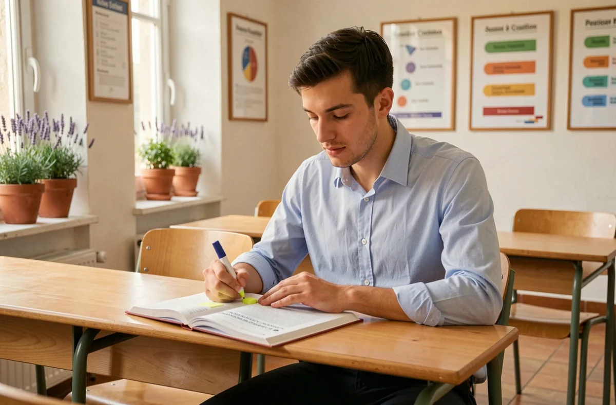 Étudiant en alternance tertiaire travaillant dans une salle de formation à Aix-en-Provence dans le pays d'Aix
