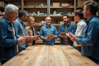 Groupe d adultes en atelier bricolage discussion animée
