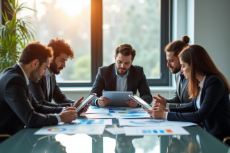 Groupe de consultants d'affaires collaborant autour d'une table moderne