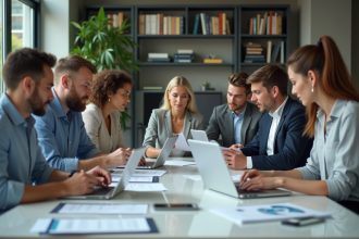 Groupe de professionnels en réunion dans un bureau moderne