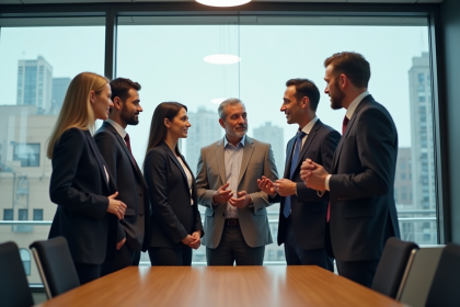 Groupe de professionnels en réunion dans un bureau moderne