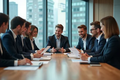 Groupe de professionnels en réunion dans un bureau moderne