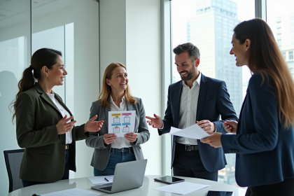Groupe de professionnels en réunion dans un bureau moderne