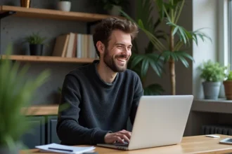 Homme en train de coder dans un espace moderne et détendu