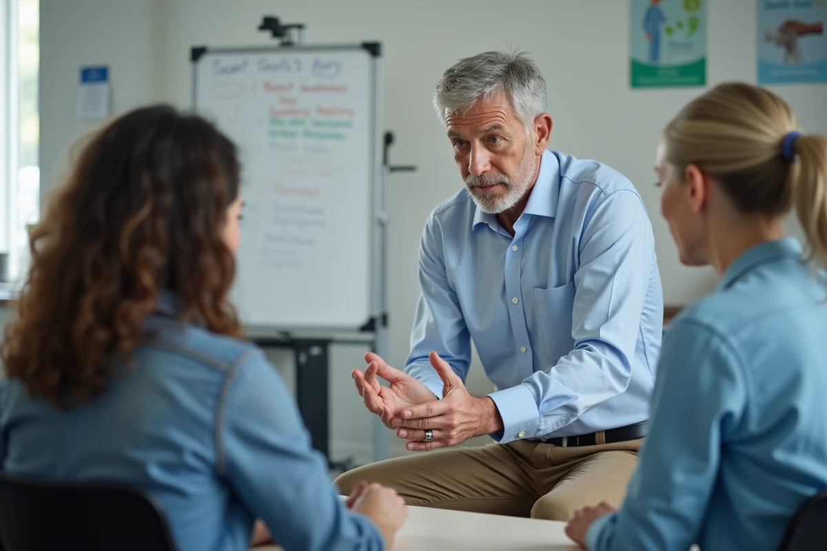 Homme montrant un exercice de therapie avec orthese