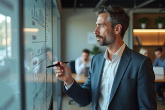 Homme d'âge moyen réfléchissant dans un bureau moderne