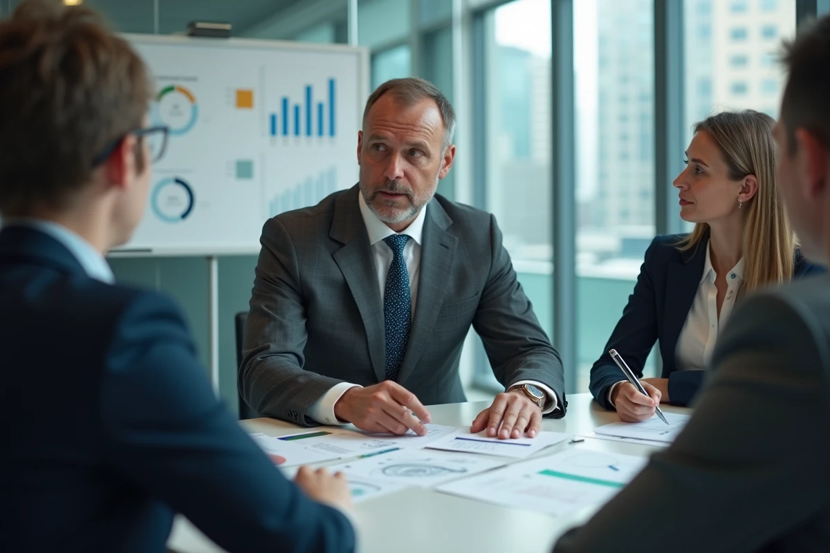 Homme en costume dirige une réunion d