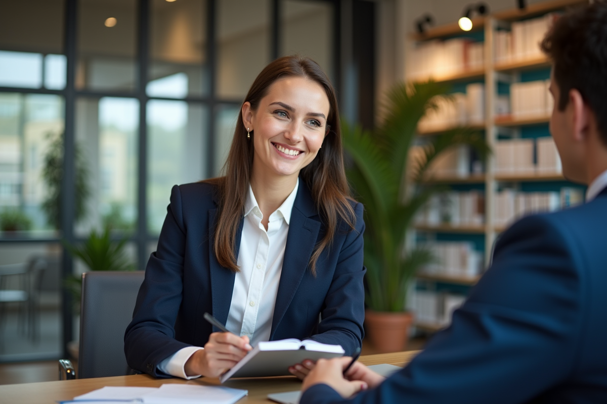Jeune femme professionnelle souriante dans un bureau moderne