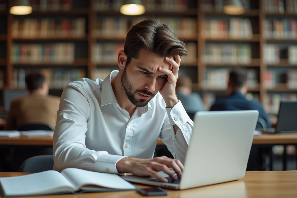 Jeune homme frustré cherchant à réinitialiser son mot de passe