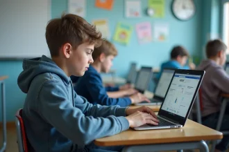 Adolescent concentré utilisant un ordinateur pour l'ASSR en classe