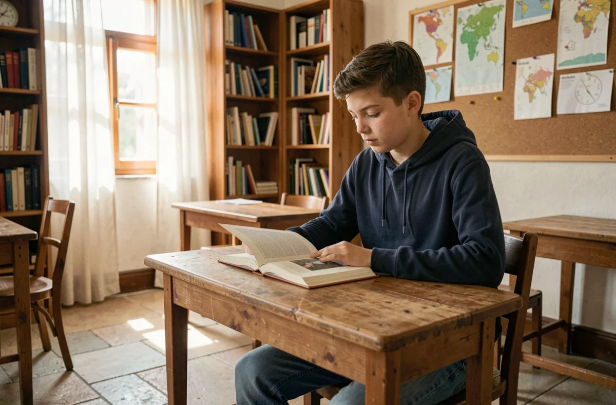 Élève en formation en alternance dans une salle de classe chaleureuse d'une Maison Familiale d'Éducation de Vif