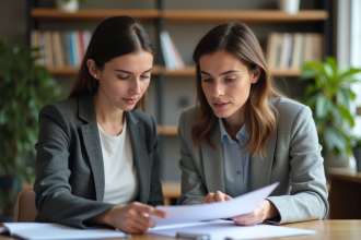 Femme professionnelle et étudiante en réunion dans un bureau moderne