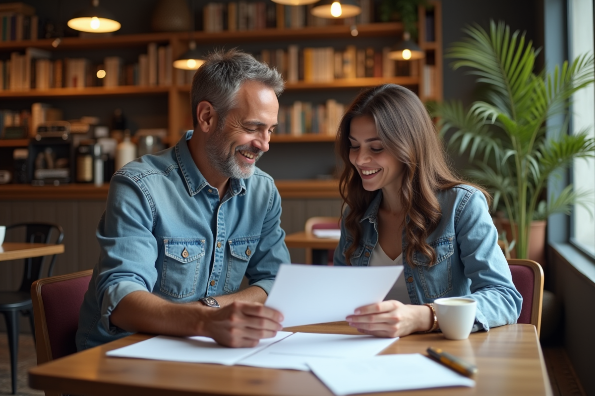 Homme et femme discutant dans un café convivial