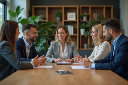 Groupe de professionnels en réunion dans un bureau moderne