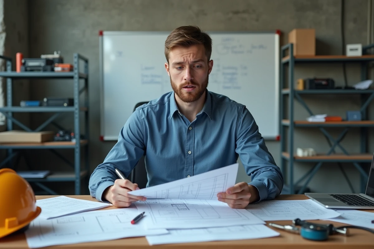 Stagiaire Habilec confus devant un schéma électrique dans une salle de formation industrielle